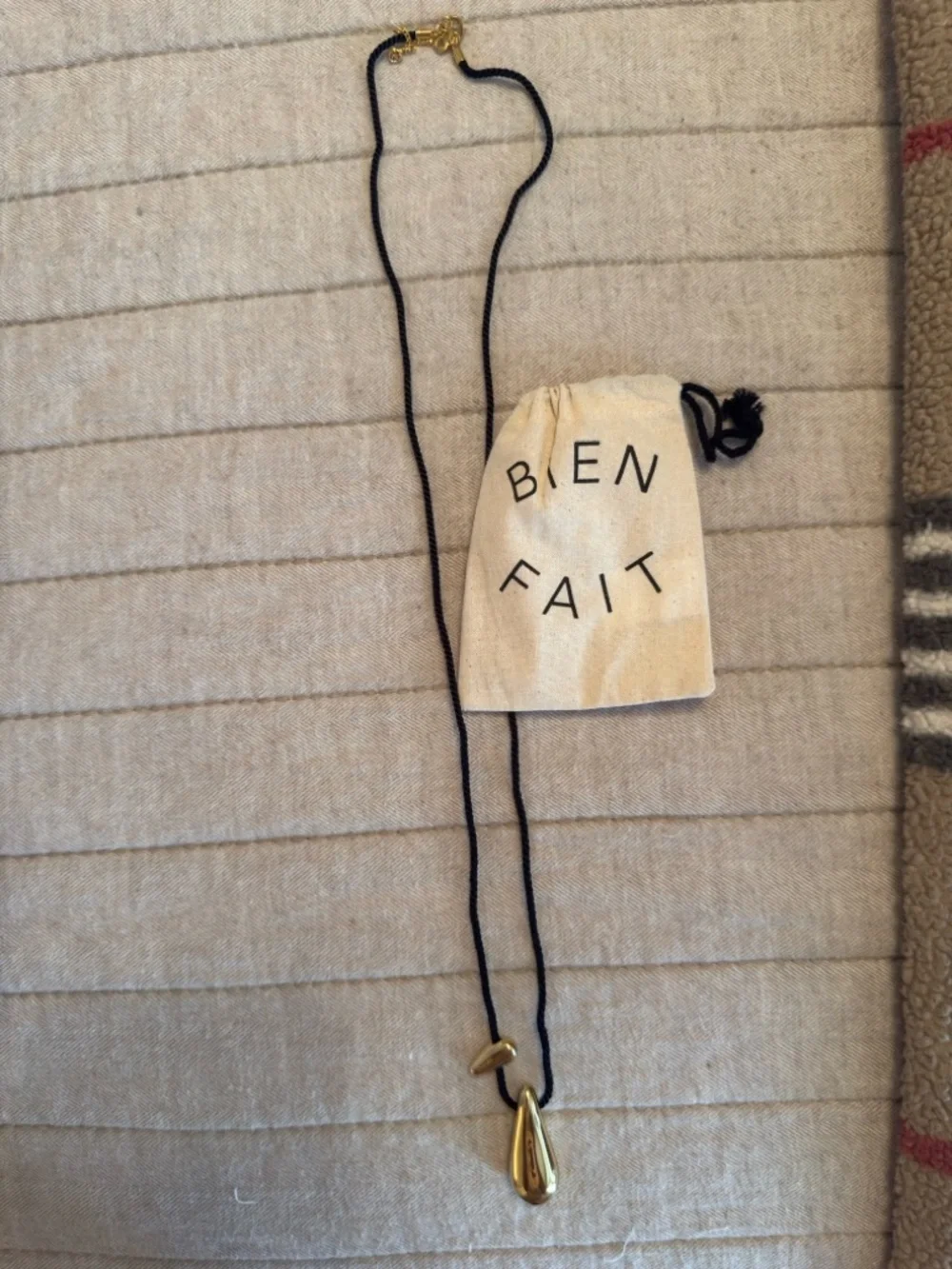 Madewell Gold Teardrop Pendant Necklace on Black Cord - Women's Jewelry - Picture 3 of 4